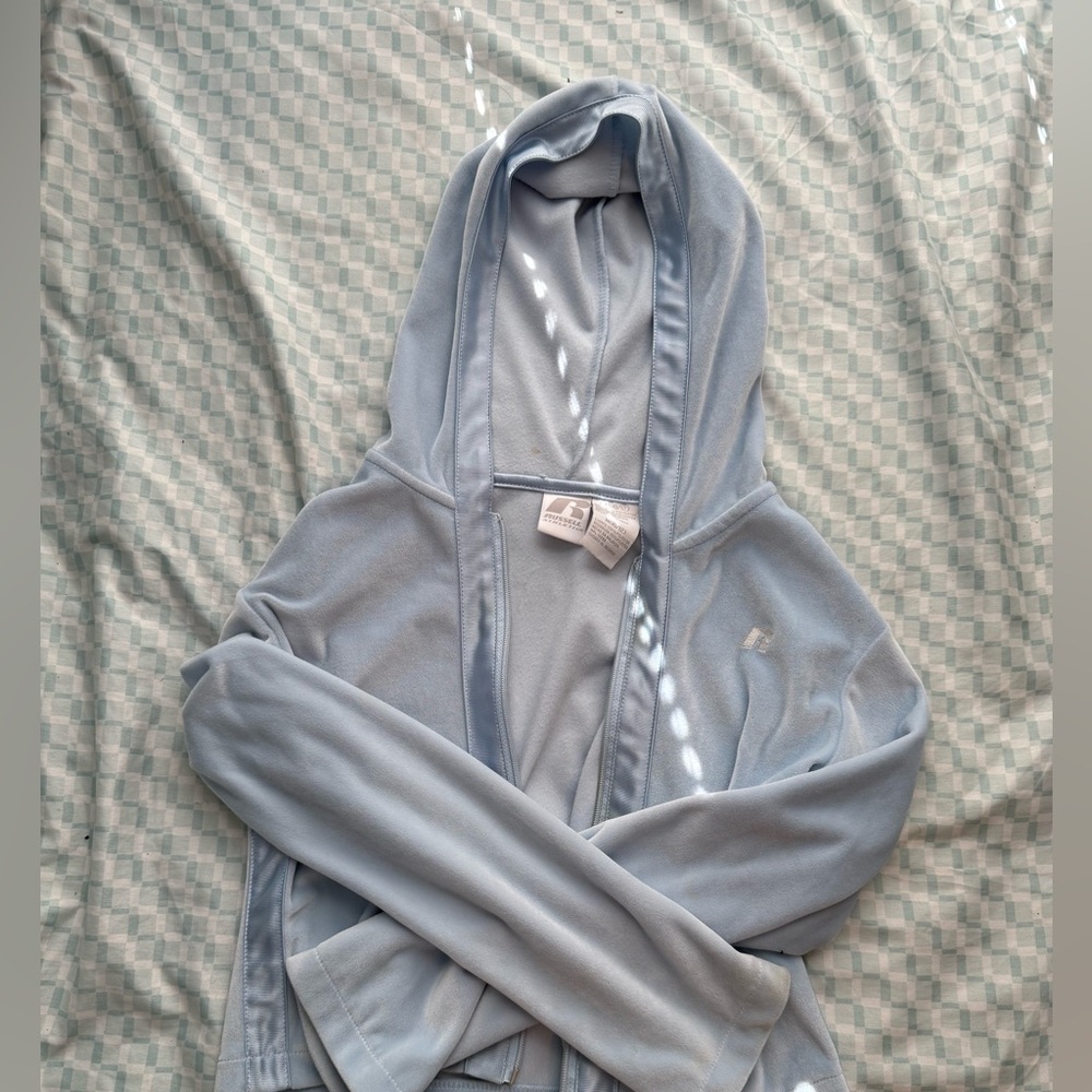 Light blue y2k velour velvet zip-up hoodie